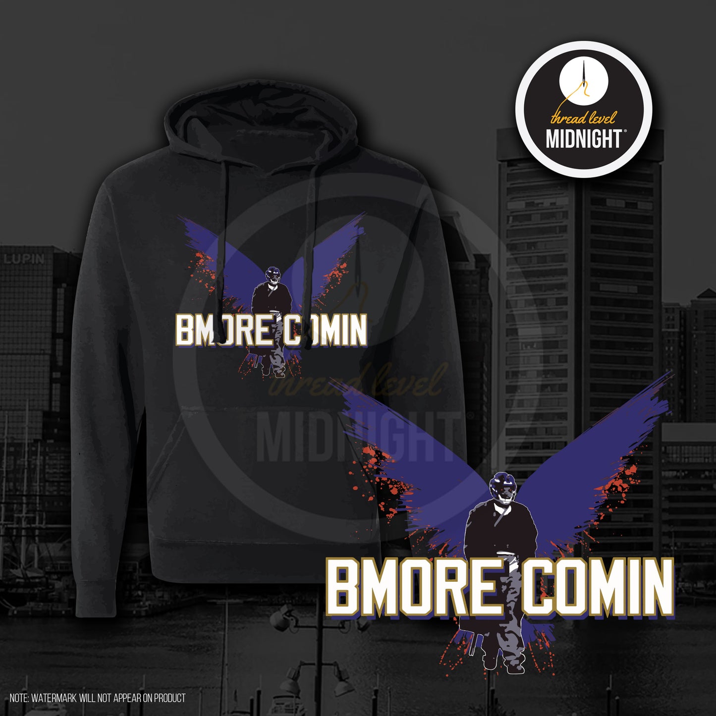 Tribute to Omar Collection: BMORE Comin Hoodie (Black/Storm/Tailgate)